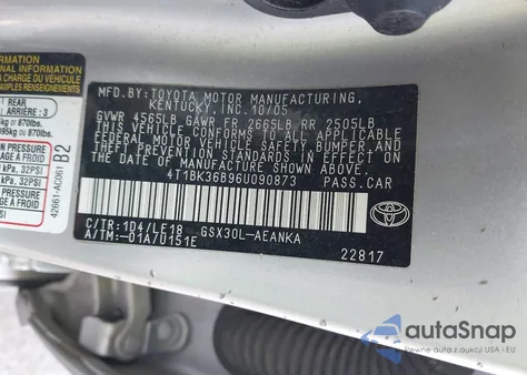 2006 Toyota Avalon Touring from USA, damaged, VIN 4T1BK36B96U090873